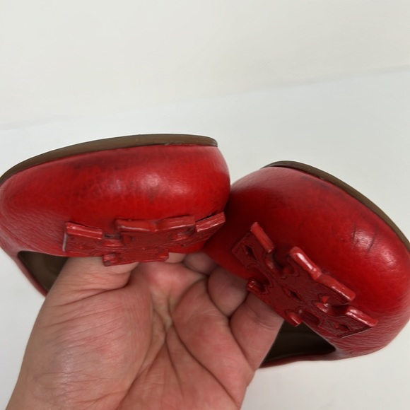 Tory Burch Red Leather Flats Size 10 Shoes Womens - Picture 6 of 11